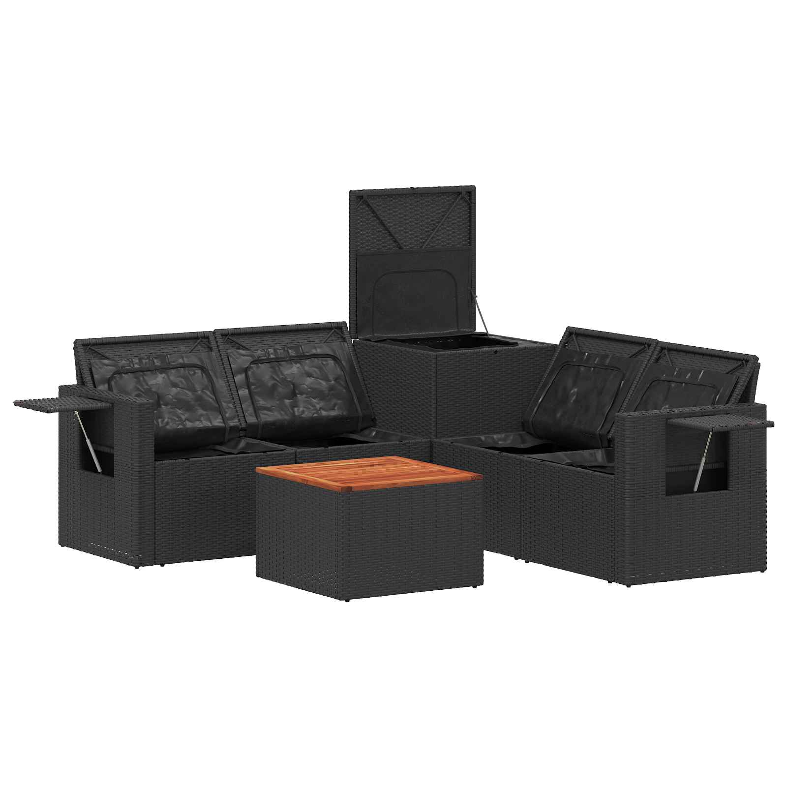 Sofa Set 6 stk. Schwarz und Cremeweiß Polyrattan und Stahl