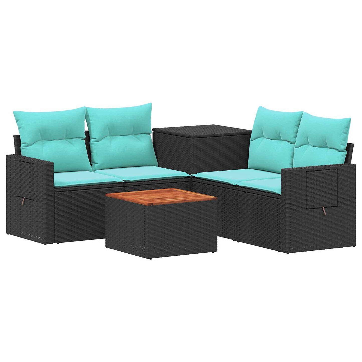 Sofa Set 6 stk. Schwarz und Blau Polyrattan und Stahl