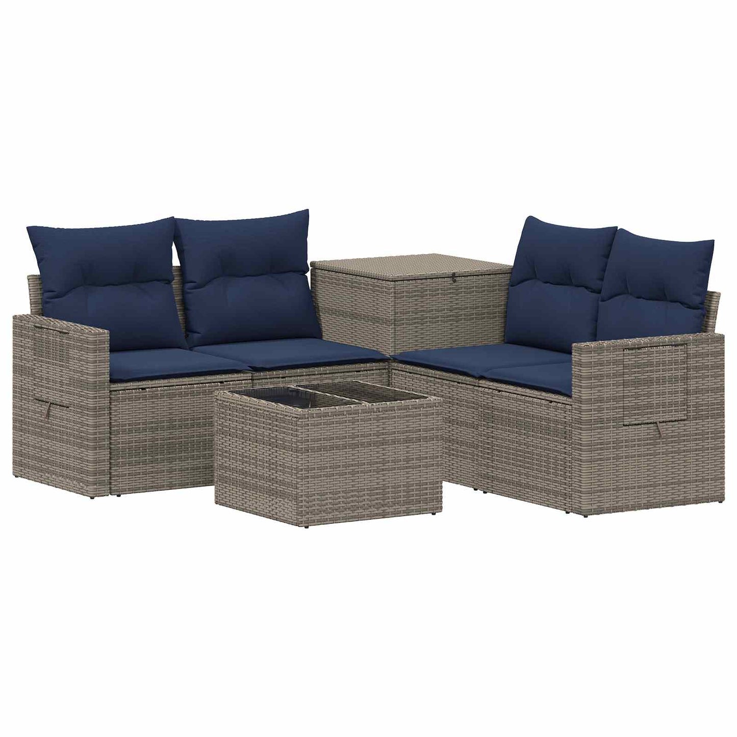 Sofa Set 6 stk. Grau und Marineblau Polyrattan und Stahl