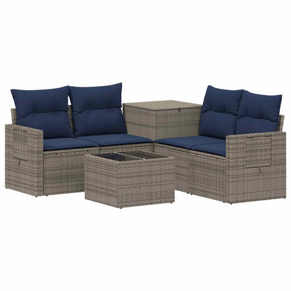 Sofa Set 6 stk. Grau und Marineblau Polyrattan und Stahl