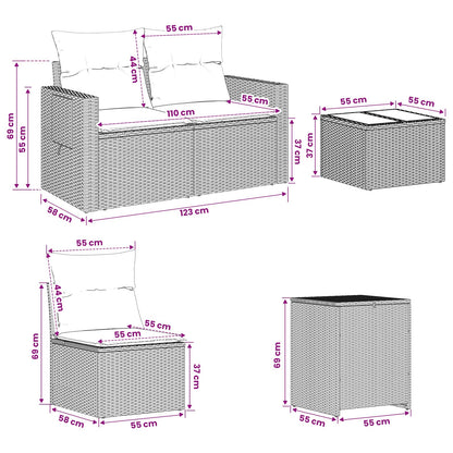 Sofa Set 6 stk. Grau und Marineblau Polyrattan und Stahl