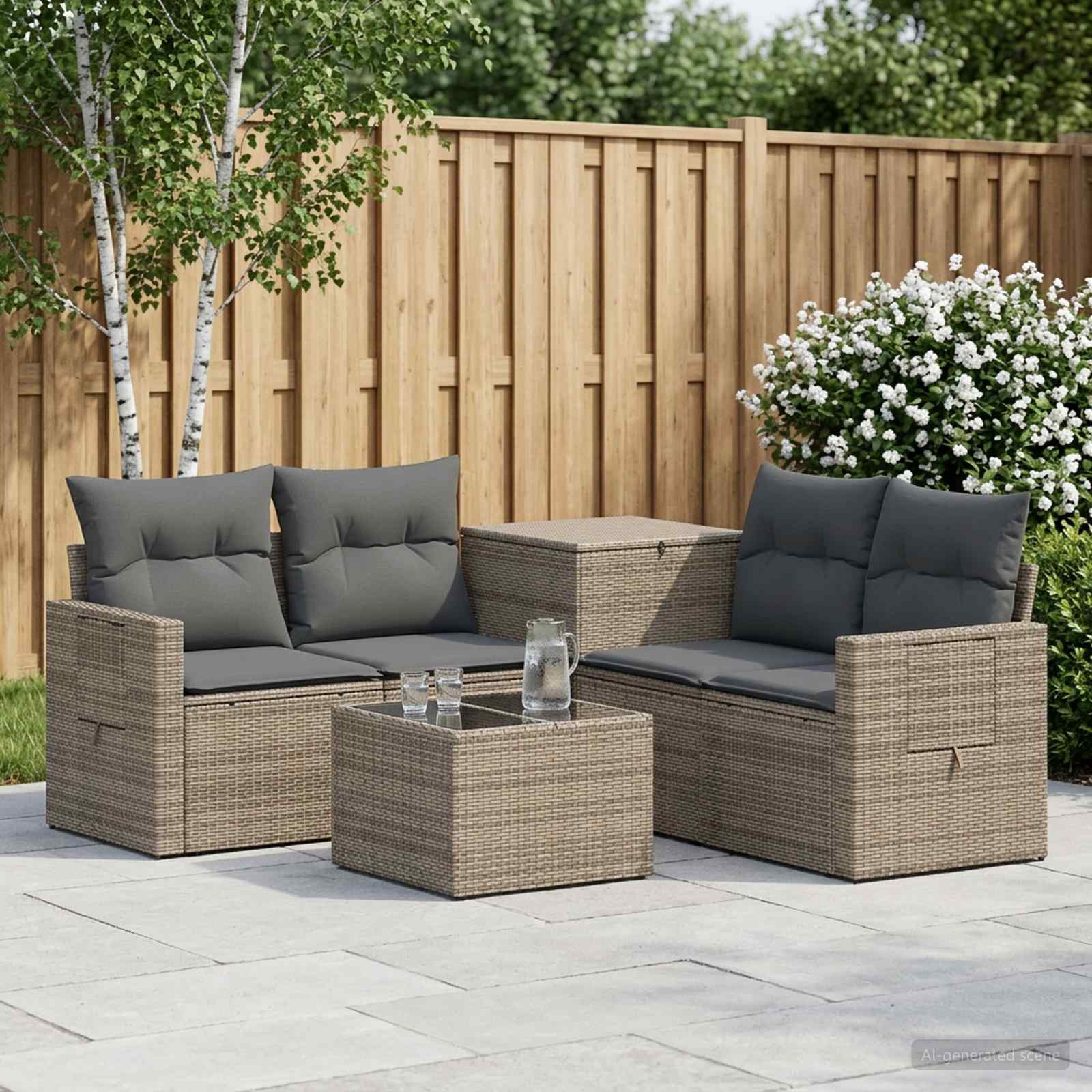 Sofa Set 6 stk. Grau und Dunkelgrau Polyrattan und Stahl