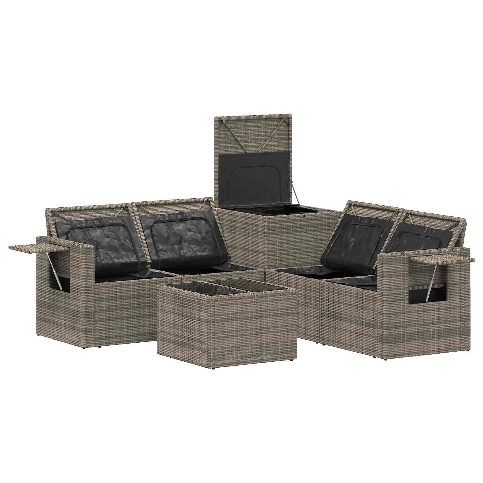 Sofa Set 6 stk. Grau und Marineblau Polyrattan und Stahl