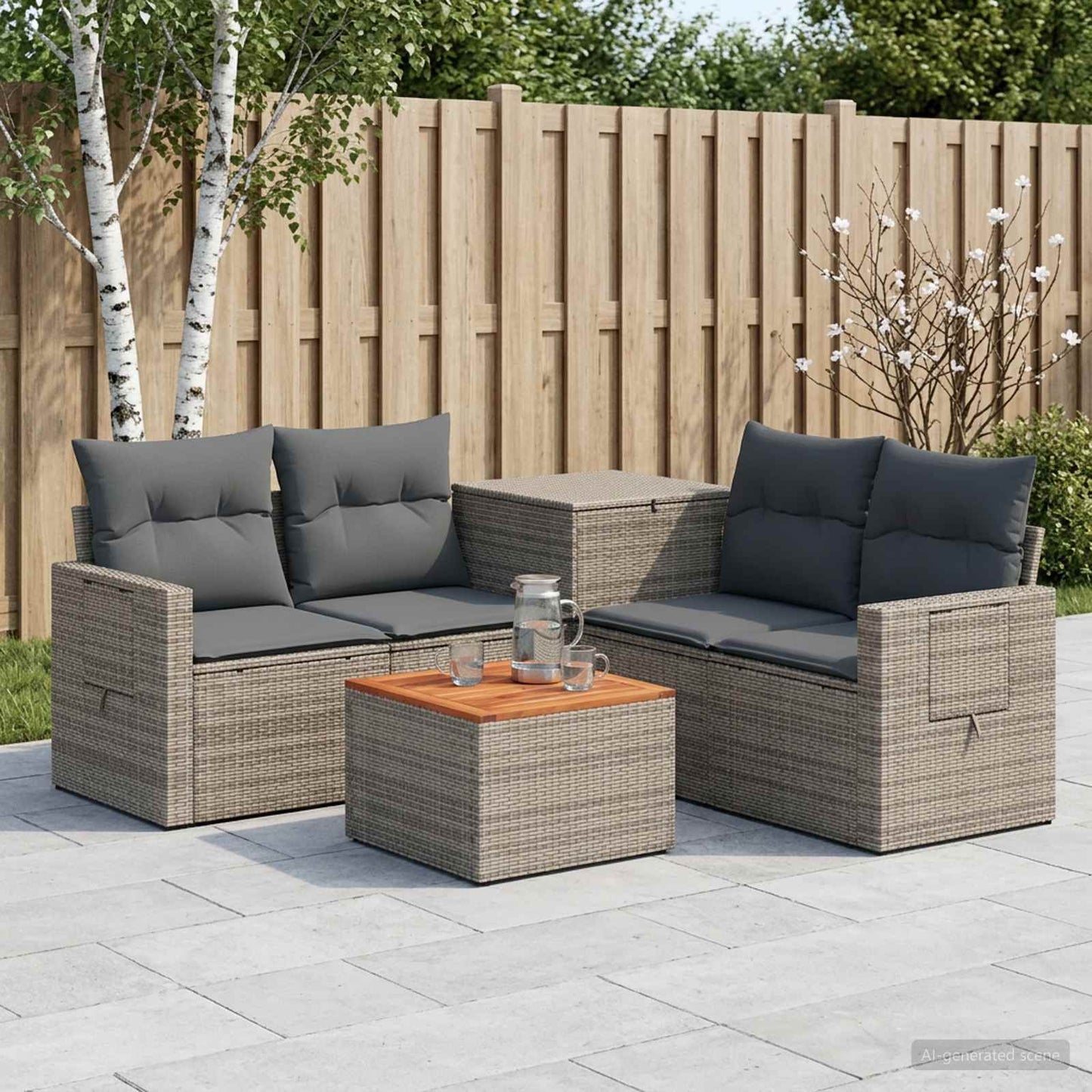 Sofa Set 6 stk. Grau und Dunkelgrau Polyrattan und Stahl