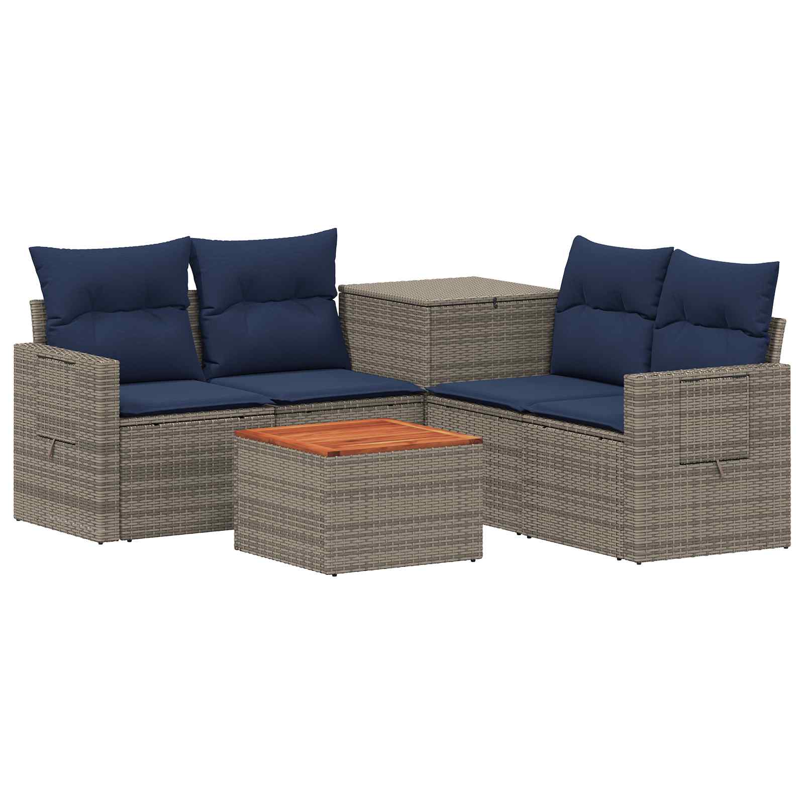 Sofa Set 6 stk. Grau und Marineblau Polyrattan und Stahl