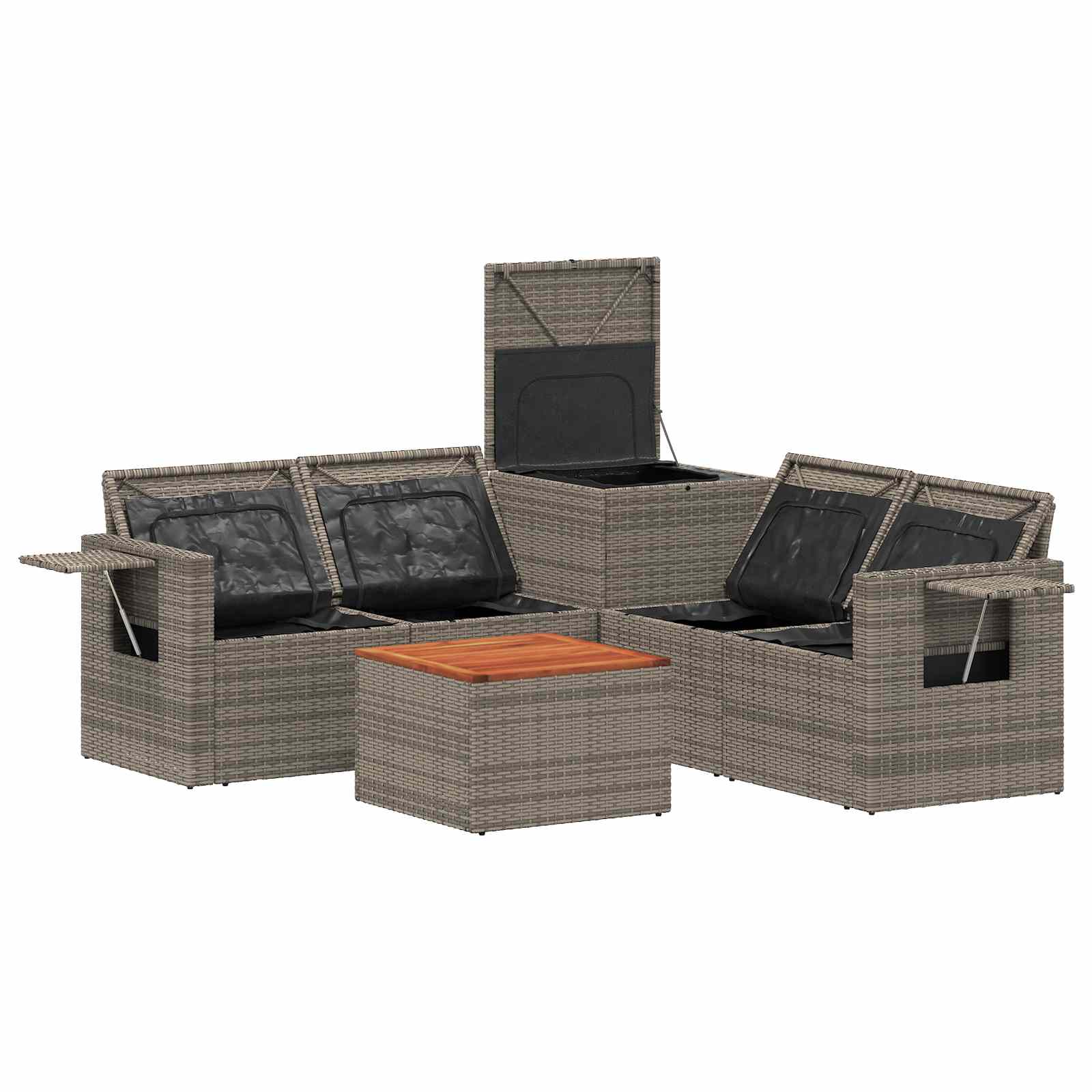 Sofa Set 6 stk. Grau und Marineblau Polyrattan und Stahl