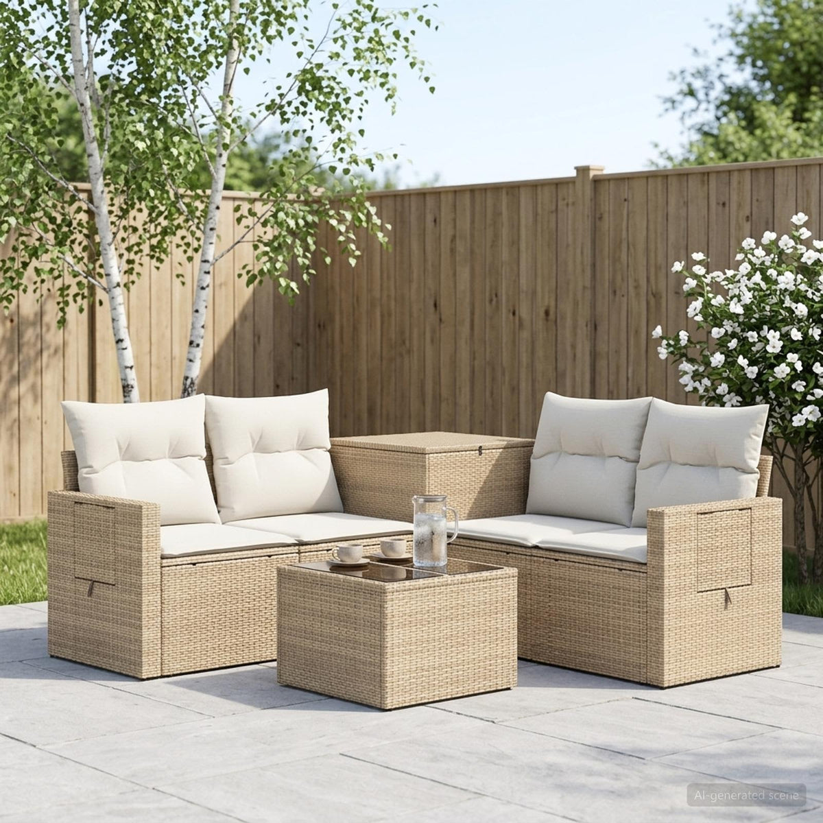 Sofa Set 6 stk. Beige und Cremeweiß Polyrattan und Stahl