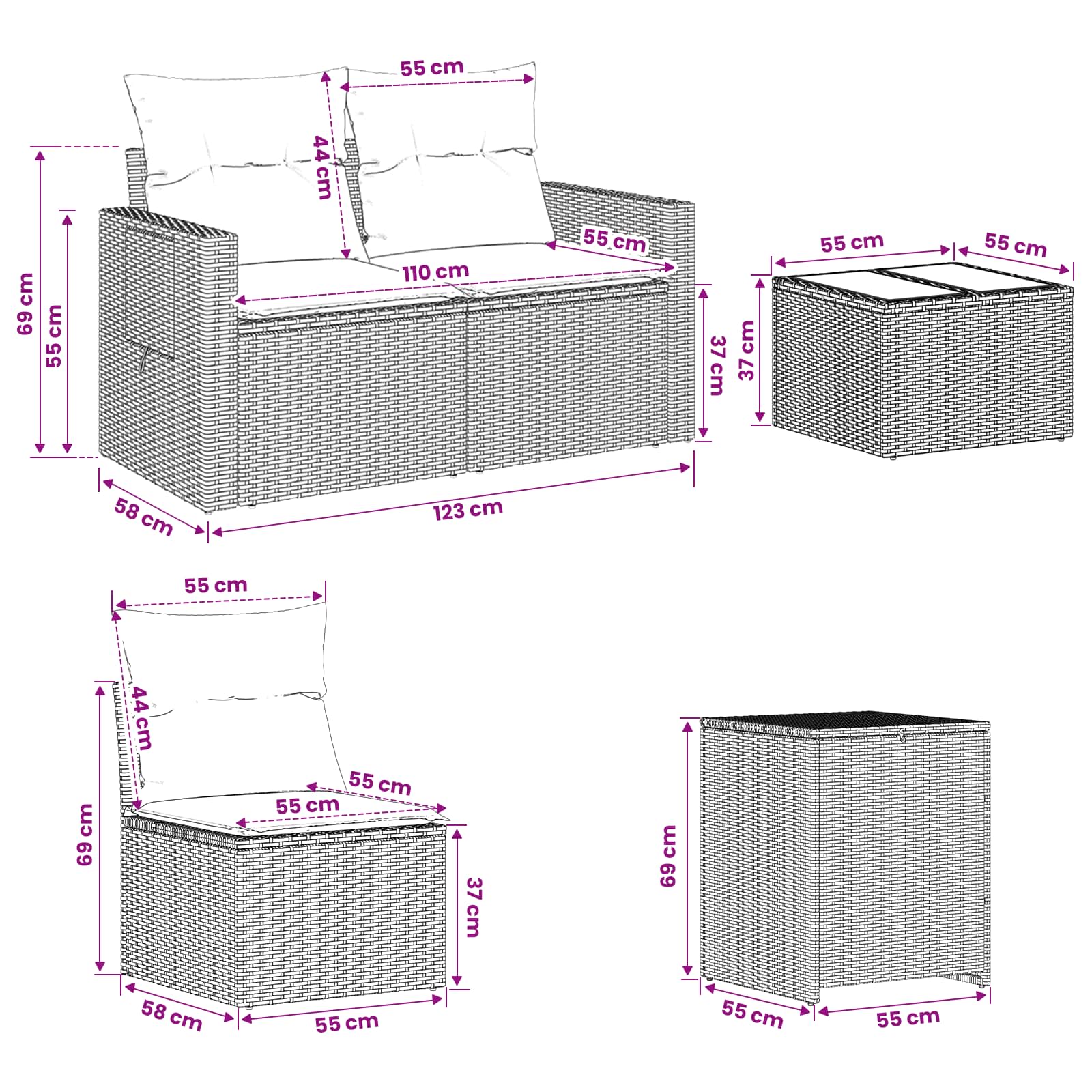 Sofa Set 6 stk. Beige und Cremeweiß Polyrattan und Stahl
