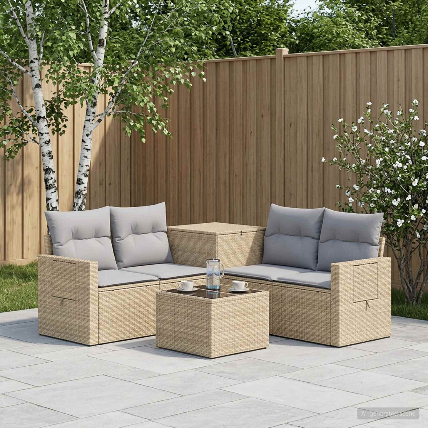 Sofa Set 6 stk. Beige und Hellgrau Polyrattan und Stahl