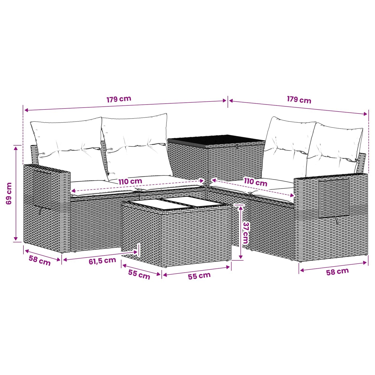 Sofa Set 6 stk. Beige und Hellgrau Polyrattan und Stahl