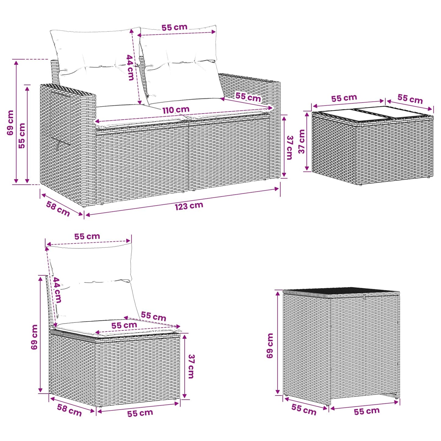 Sofa Set 6 stk. Beige und Hellgrau Polyrattan und Stahl