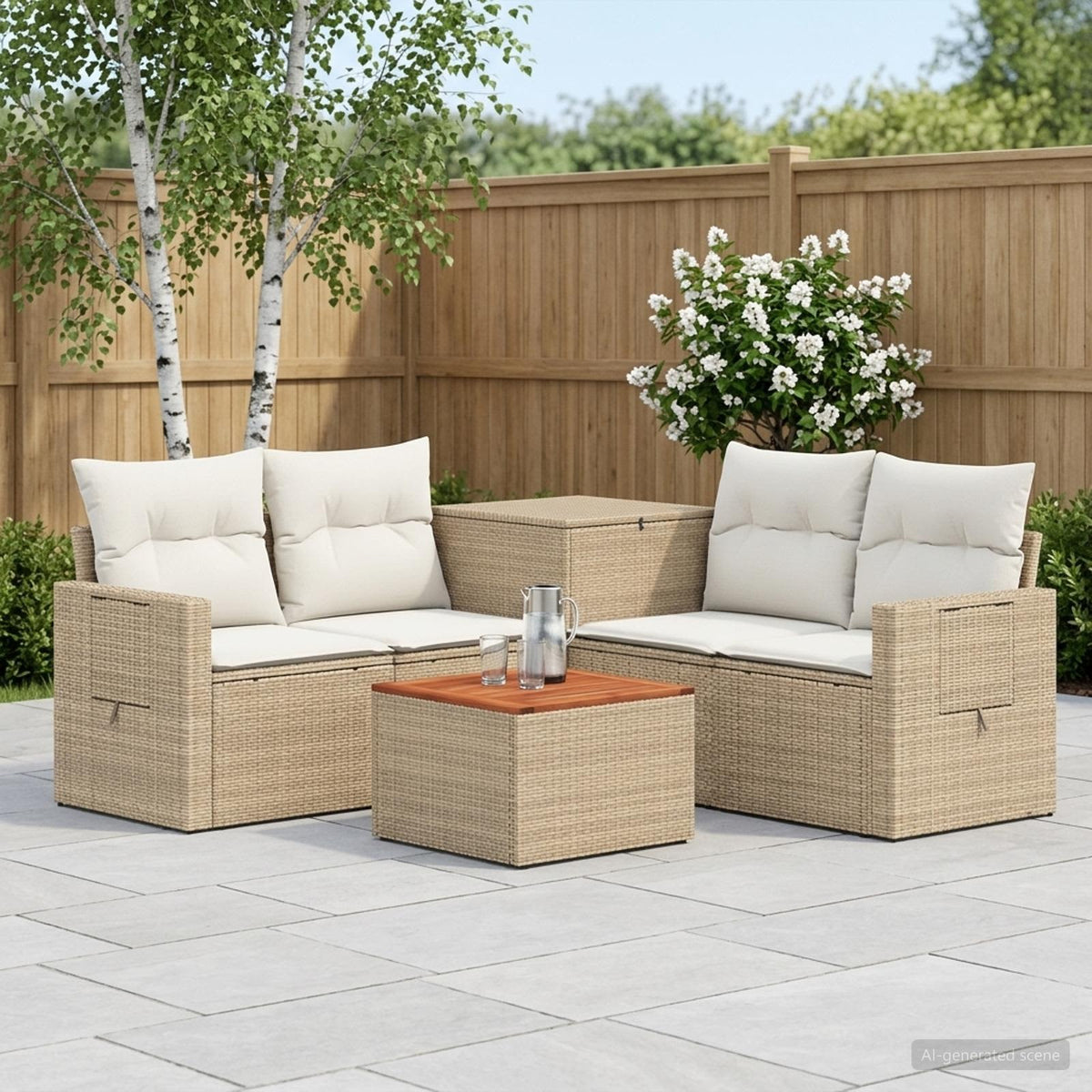Sofa Set 6 stk. Beige und Cremeweiß Polyrattan und Stahl