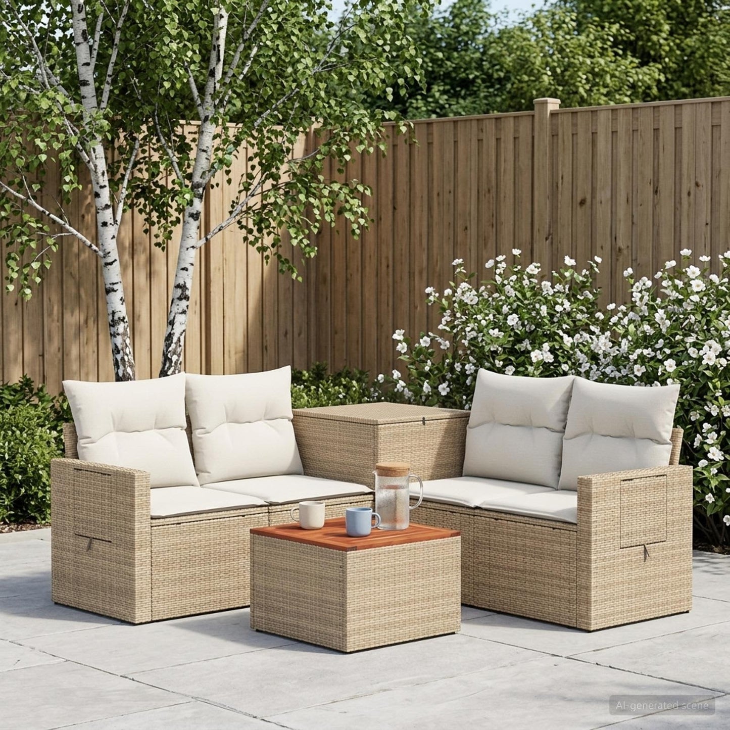 Sofa Set 6 stk. Beige und Cremeweiß Polyrattan und Stahl