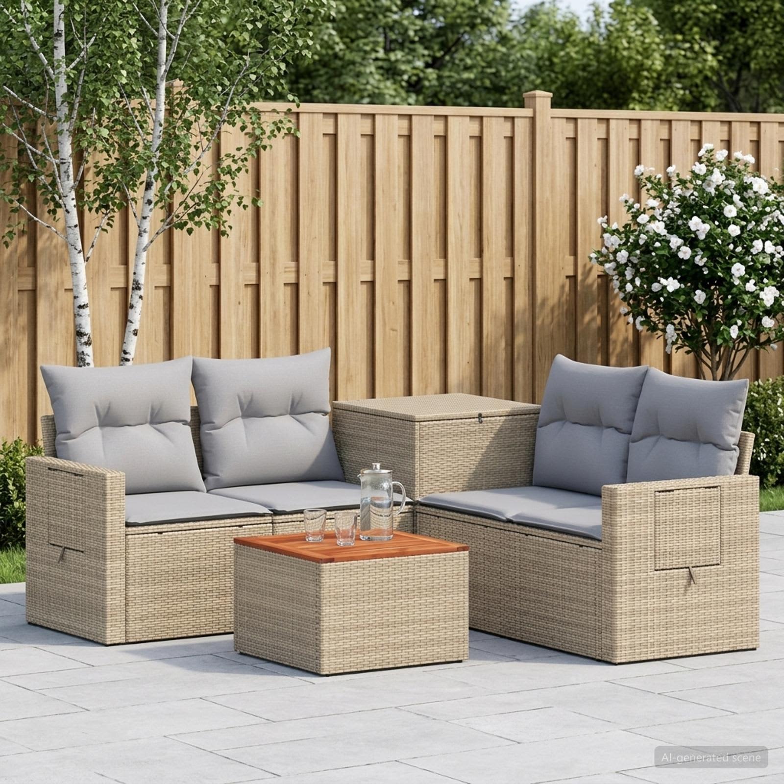 Sofa Set 6 stk. Beige und Hellgrau Polyrattan und Stahl