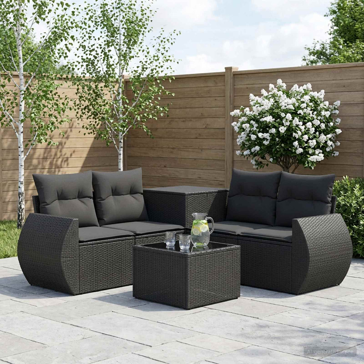 Sofa Set 6 stk. Schwarz 55 x 55 x 37 cm Polyrattan und Stahl