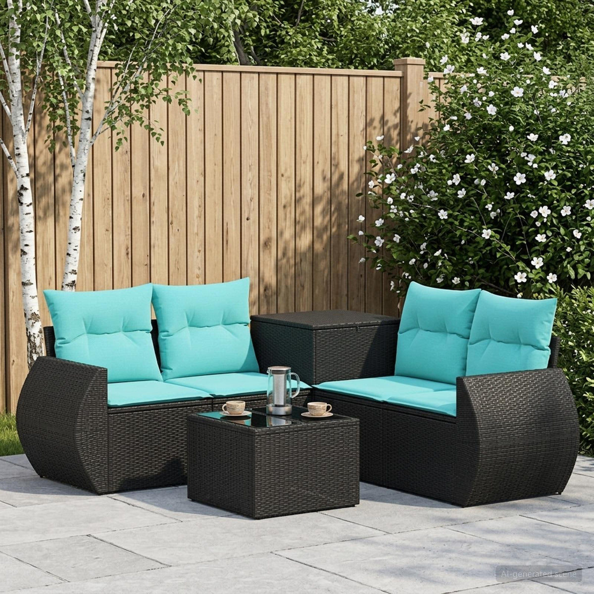 Sofa Set 6 stk. Schwarz und Blau 55 x 55 x 37 cm