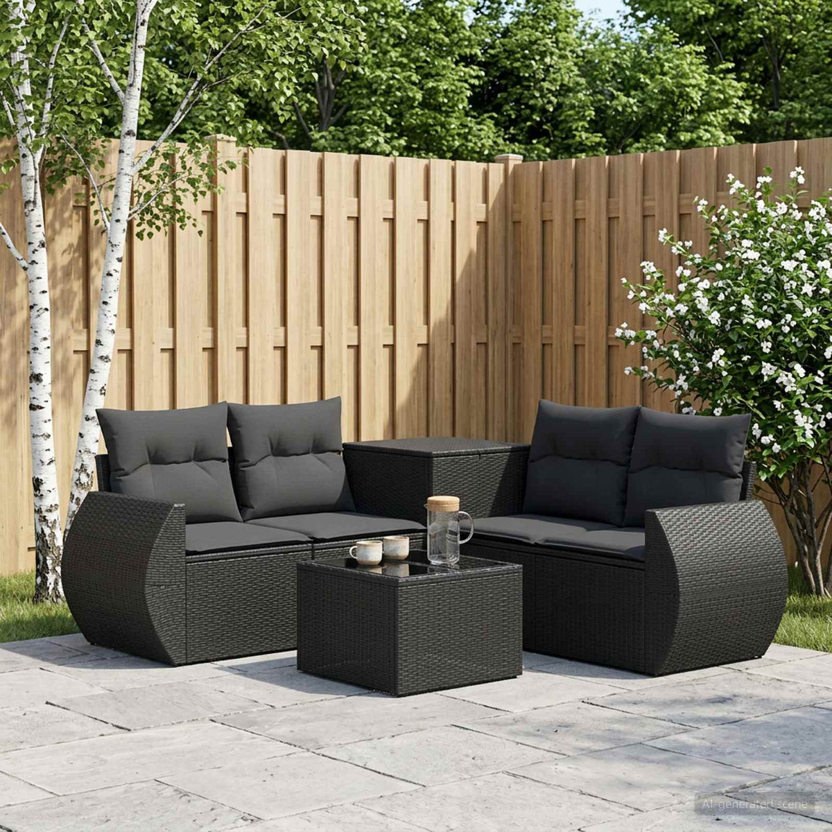Sofa Set 6 stk. Schwarz 55 x 55 x 37 cm Polyrattan und Stahl
