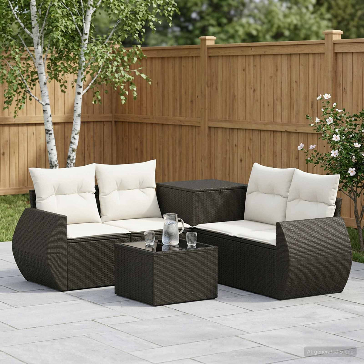 Sofa Set 6 stk. Schwarz und Cremeweiß 55 x 55 x 37 cm