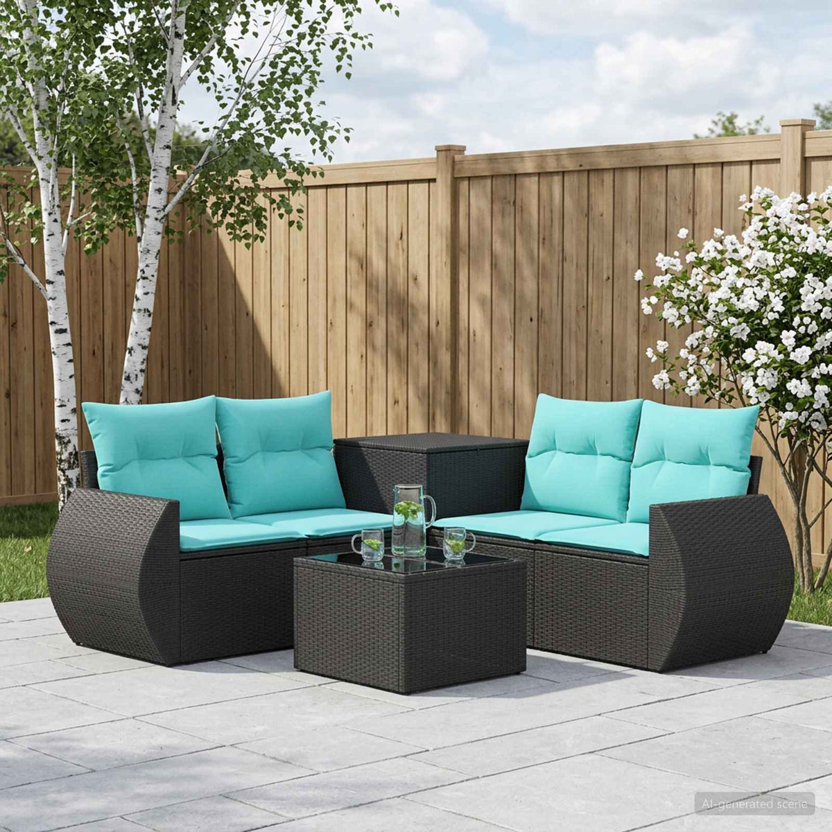 Sofa Set 6 stk. Schwarz und Blau 55 x 55 x 37 cm