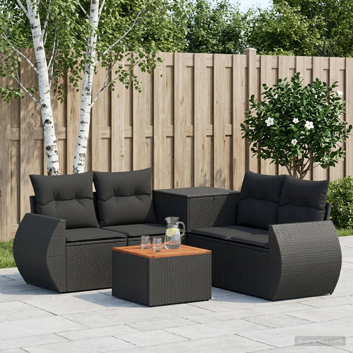 Sofa Set 6 stk. Schwarz 55 x 55 x 37 cm Polyrattan und Stahl