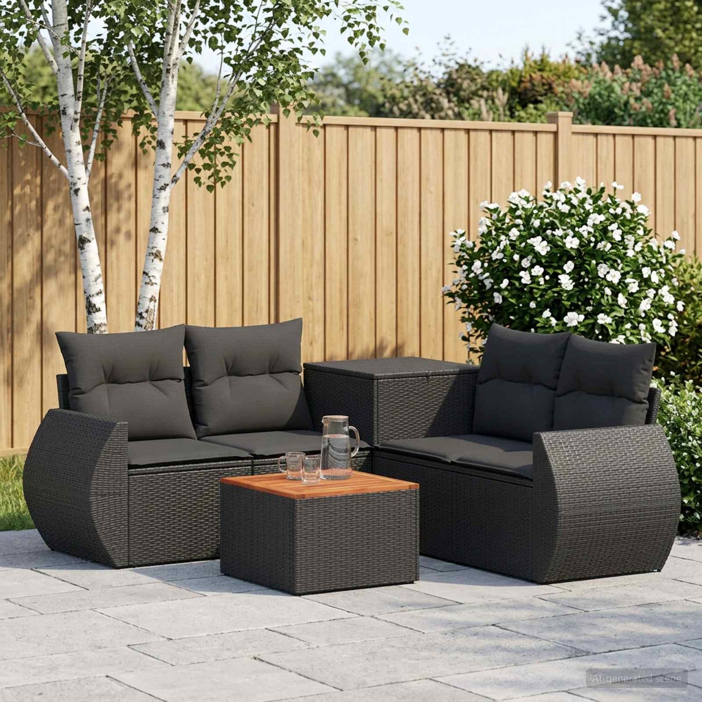 Sofa Set 6 stk. Schwarz Polyrattan und Stahl