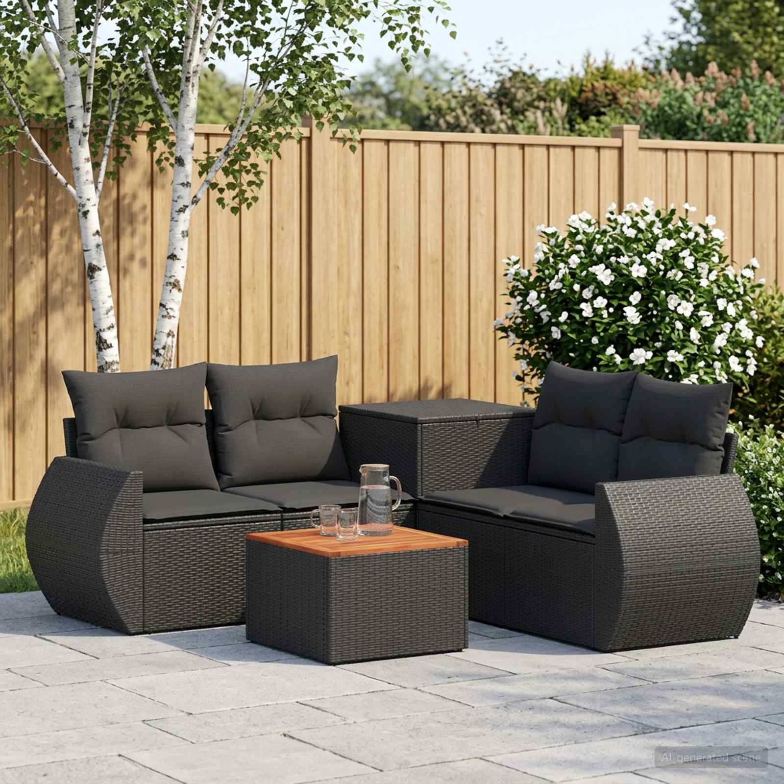 Sofa Set 6 stk. Schwarz Polyrattan und Stahl