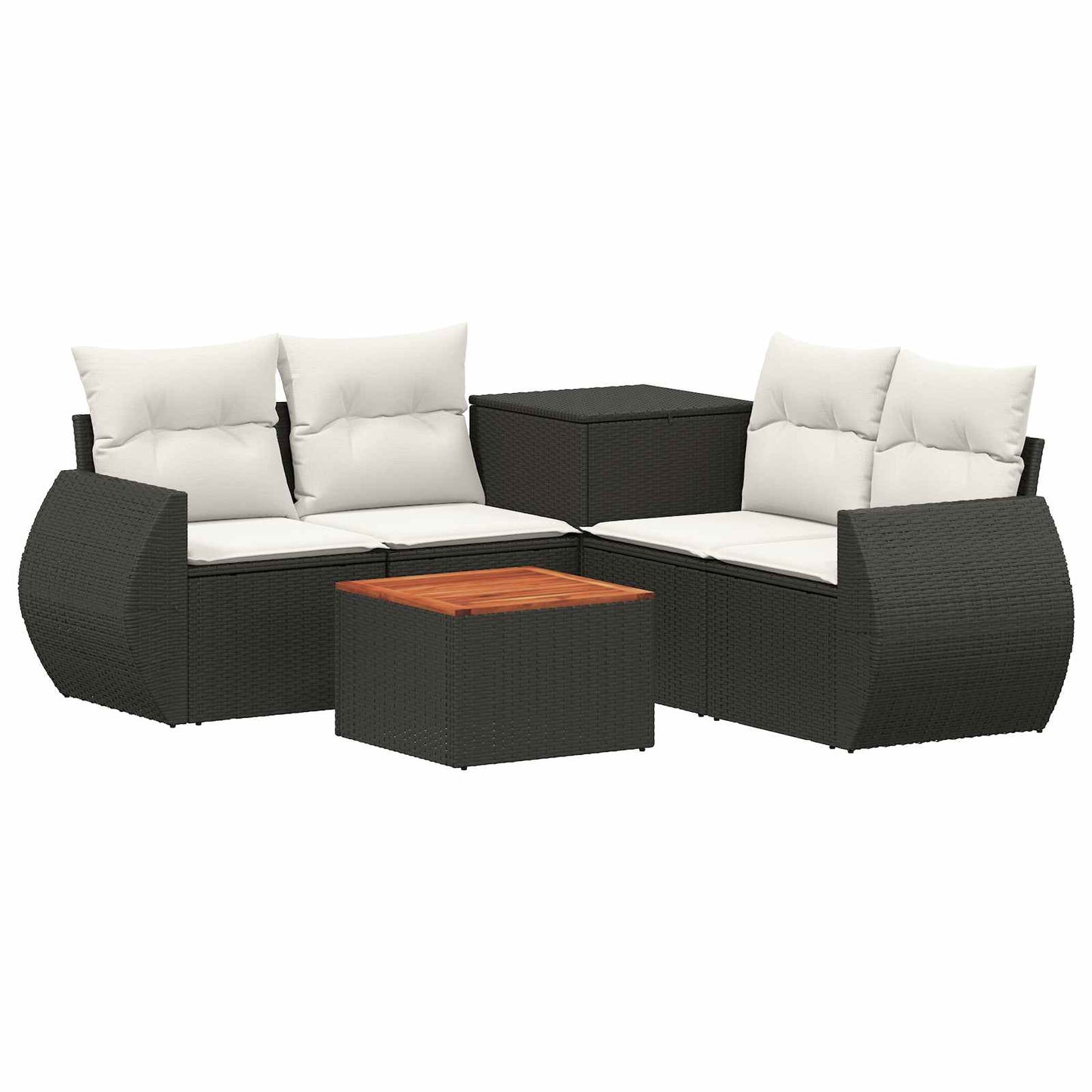 Sofa Set 6 stk. Schwarz und Cremeweiß Polyrattan und Stahl