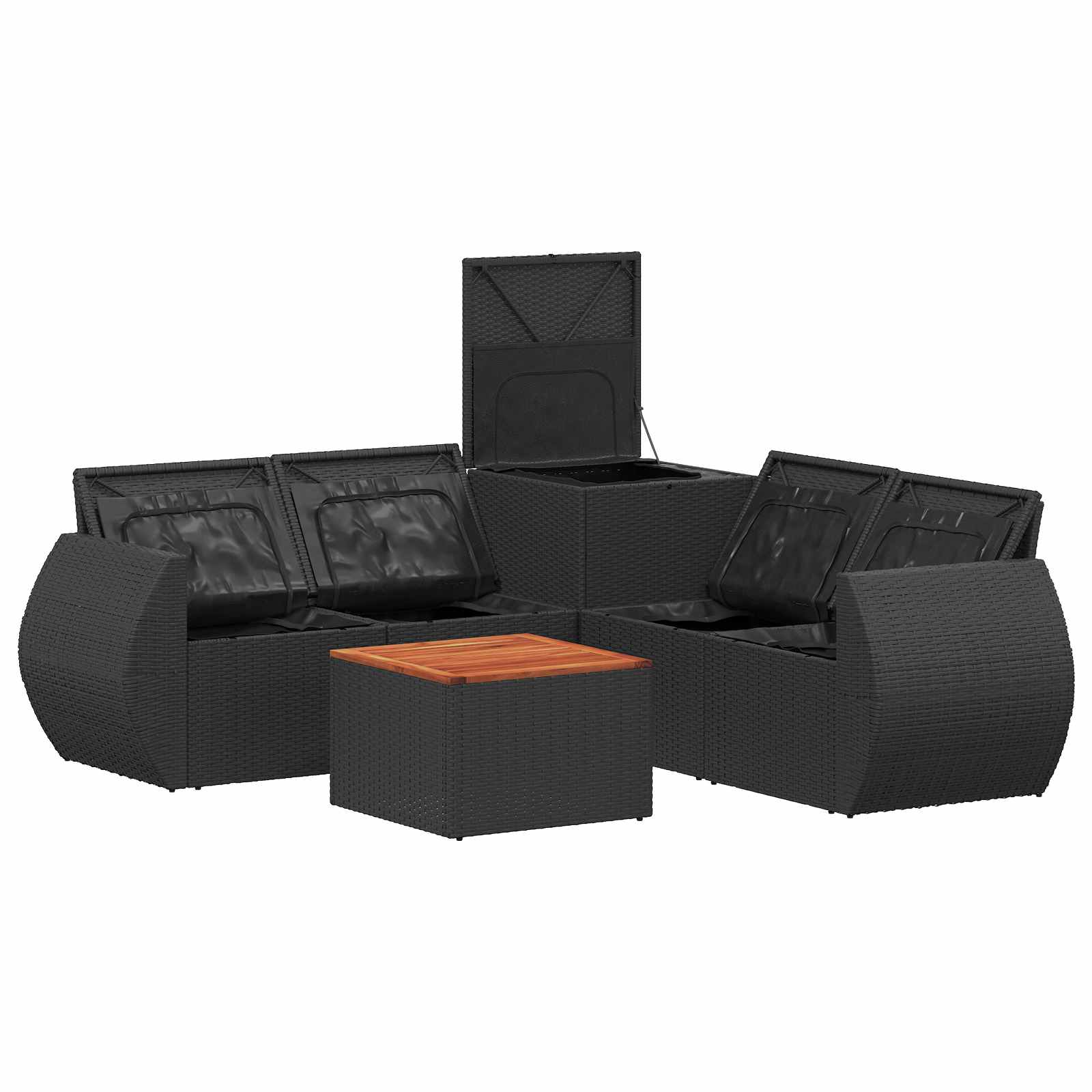 Sofa Set 6 stk. Schwarz und Cremeweiß Polyrattan und Stahl