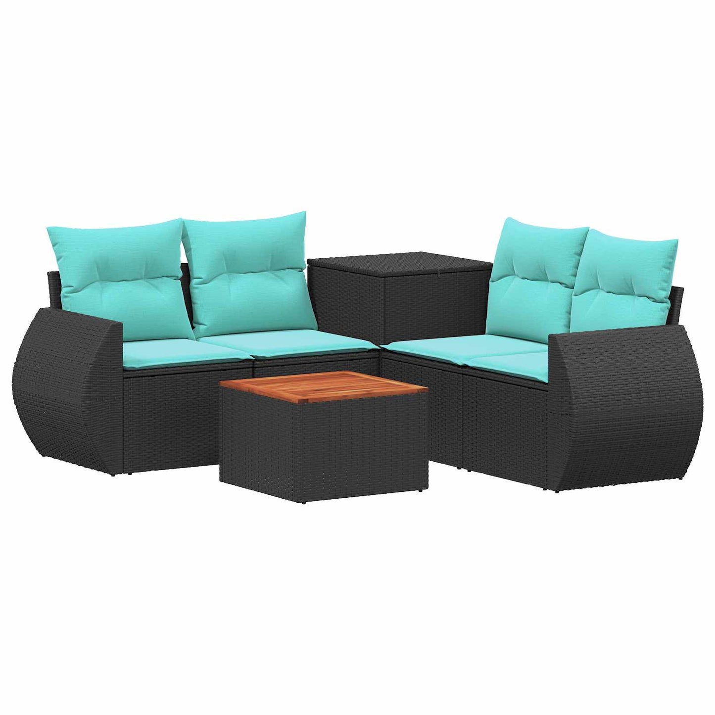 Sofa Set 6 stk. Schwarz und Blau Polyrattan und Stahl
