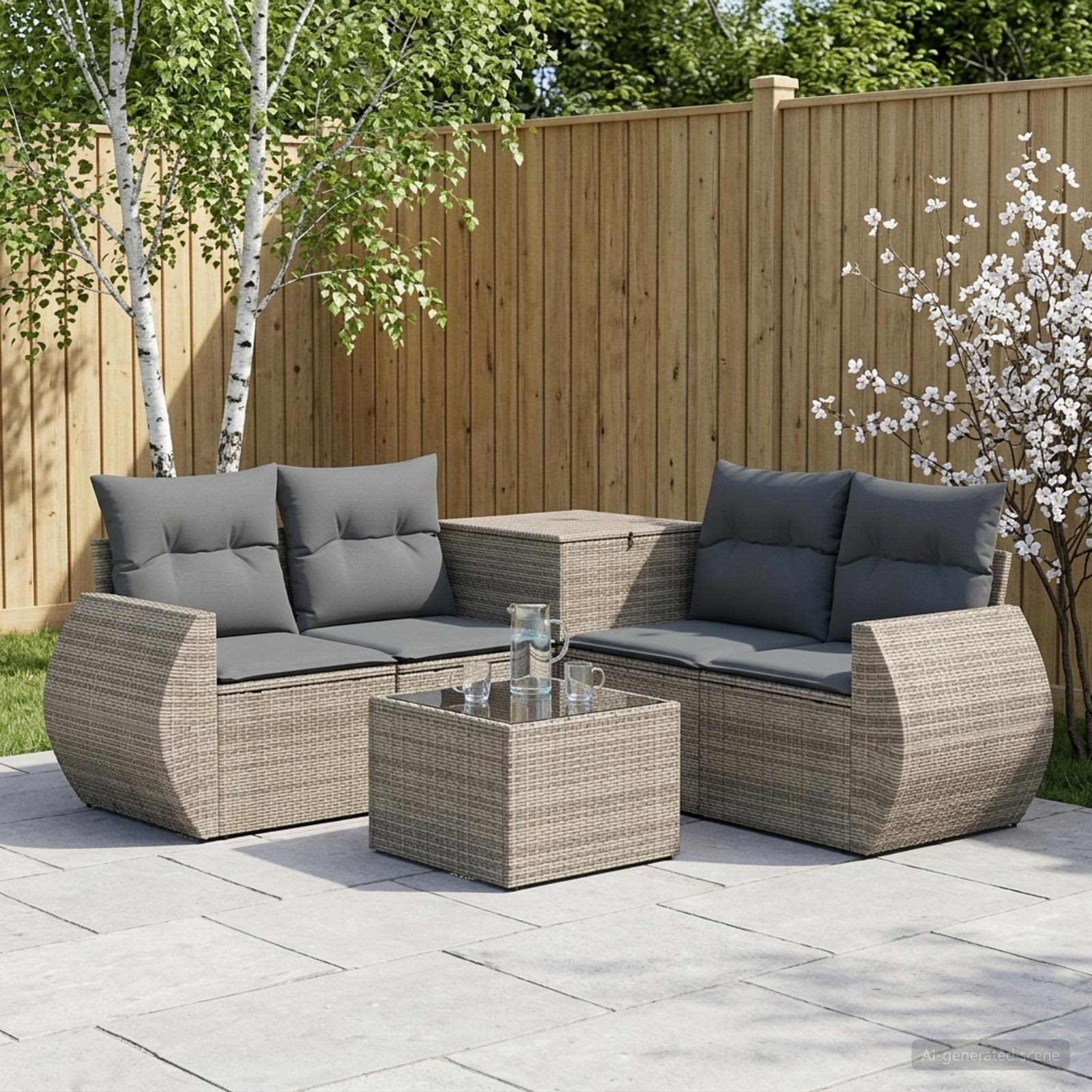 Sofa Set 6 stk. Grau und Dunkelgrau Polyrattan und Stahl