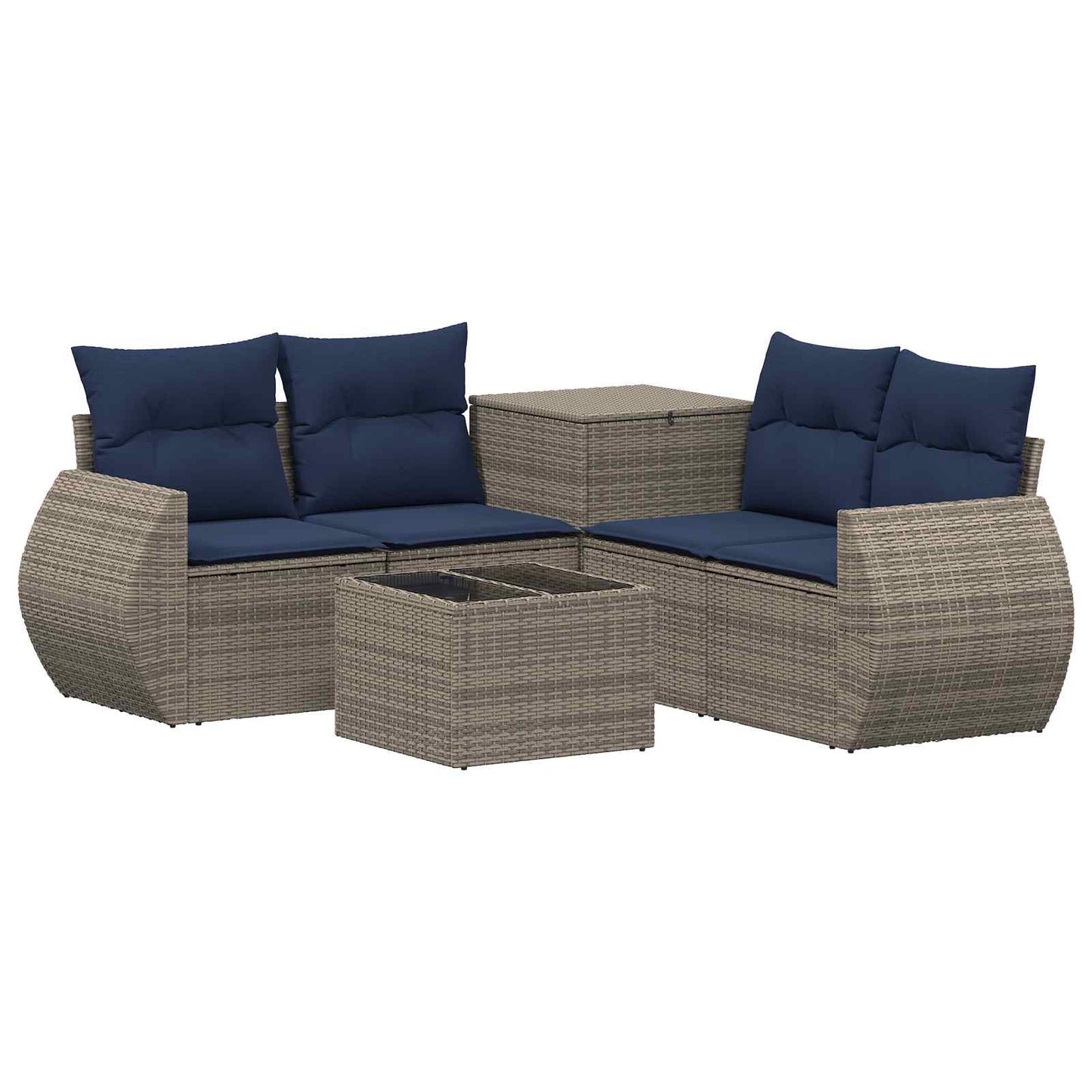 Sofa Set 6 stk. Grau und Marineblau Polyrattan und Stahl