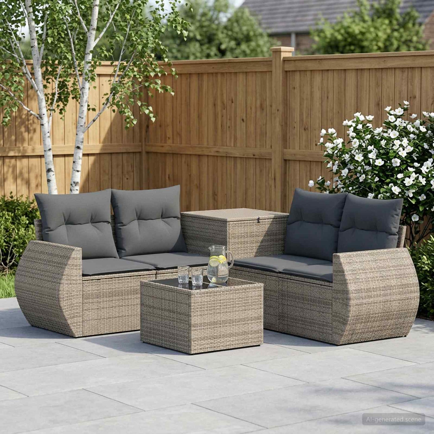 Sofa Set 6 stk. Grau und Dunkelgrau Polyrattan und Stahl
