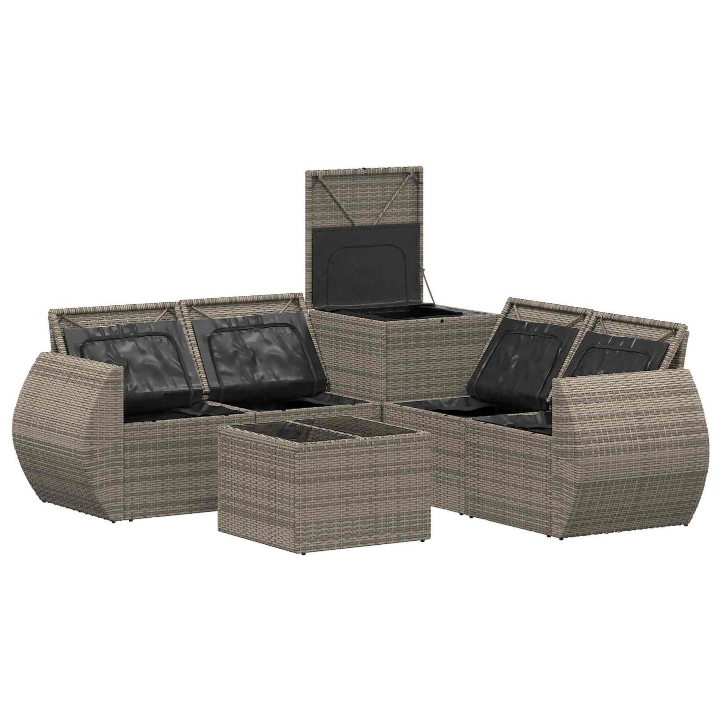 Sofa Set 6 stk. Grau und Marineblau Polyrattan und Stahl