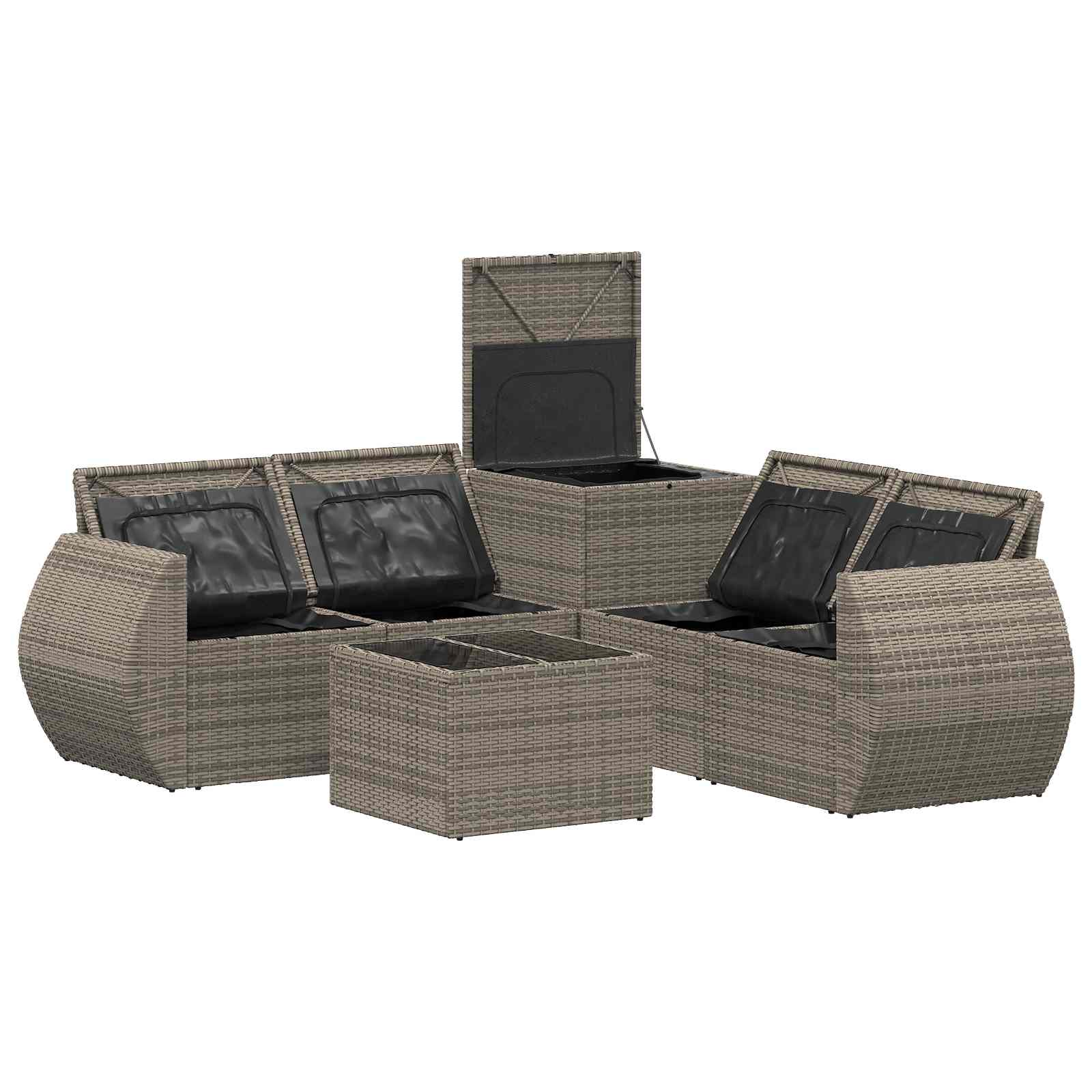 Sofa Set 6 stk. Grau und Marineblau Polyrattan und Stahl