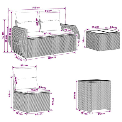 Sofa Set 6 stk. Grau und Marineblau 55 x 55 x 37 cm