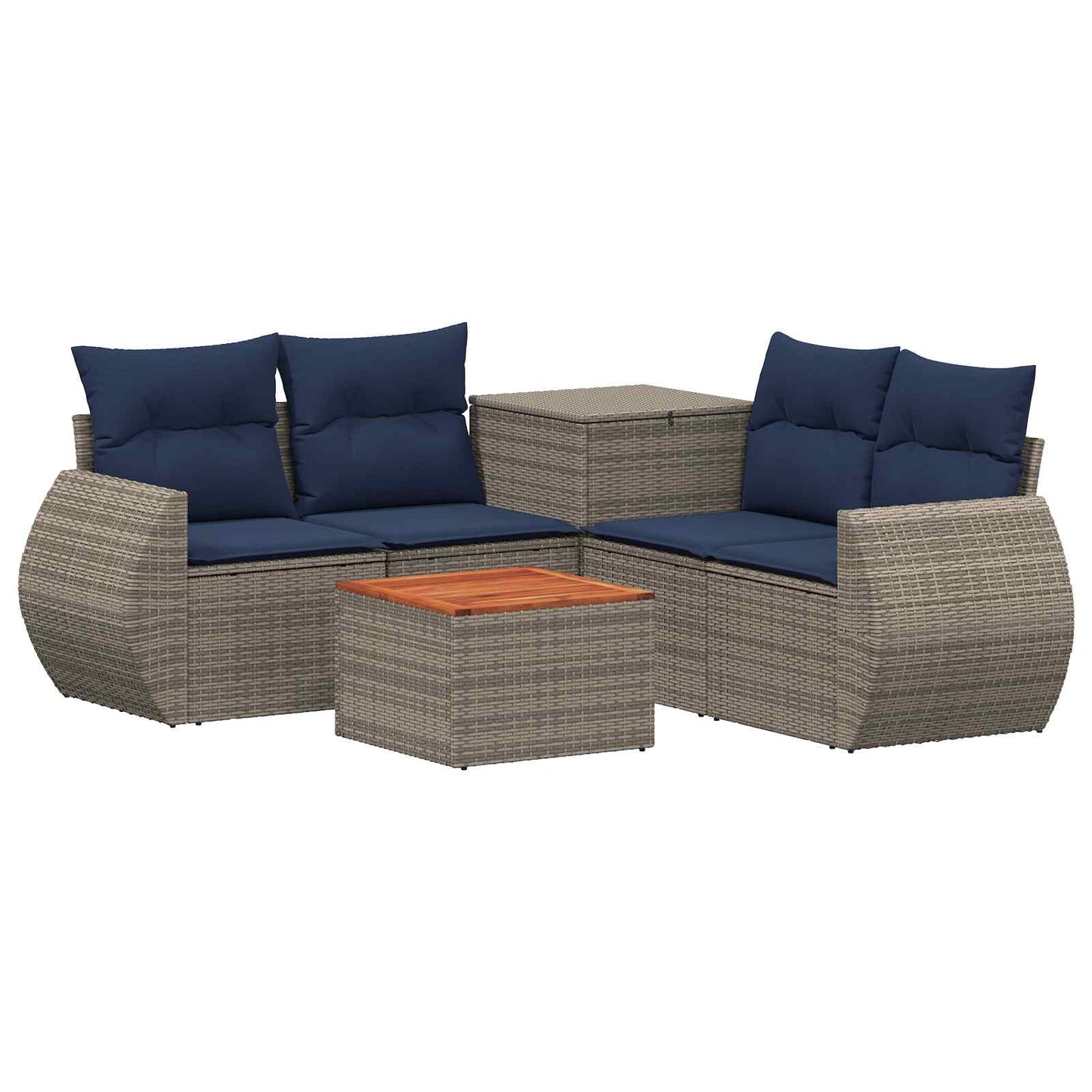 Sofa Set 6 stk. Grau und Marineblau Polyrattan und Stahl