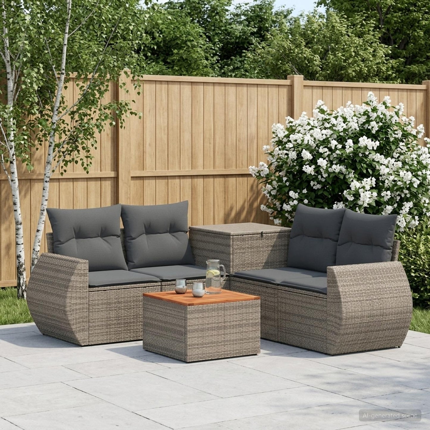 Sofa Set 6 stk. Grau und Dunkelgrau Polyrattan und Stahl