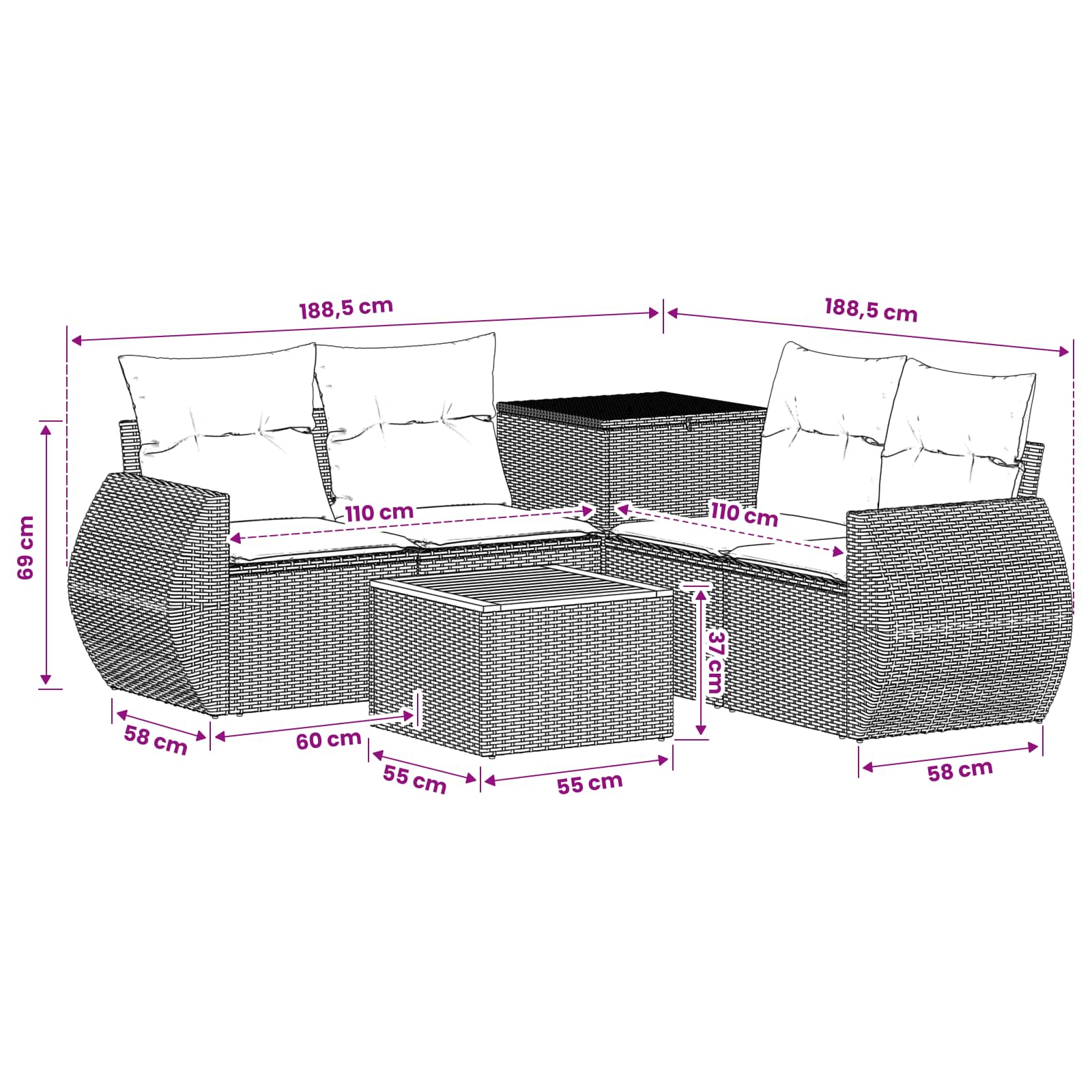 Sofa Set 6 stk. Grau und Dunkelgrau Polyrattan und Stahl