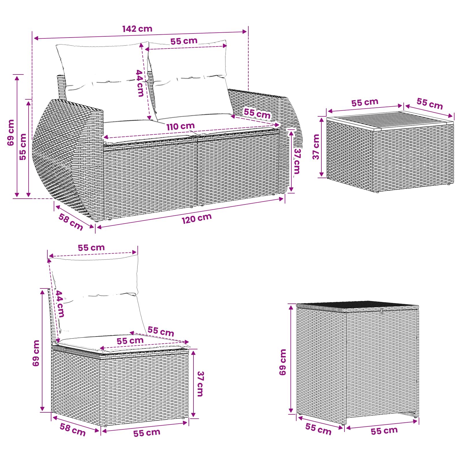 Sofa Set 6 stk. Grau und Dunkelgrau Polyrattan und Stahl