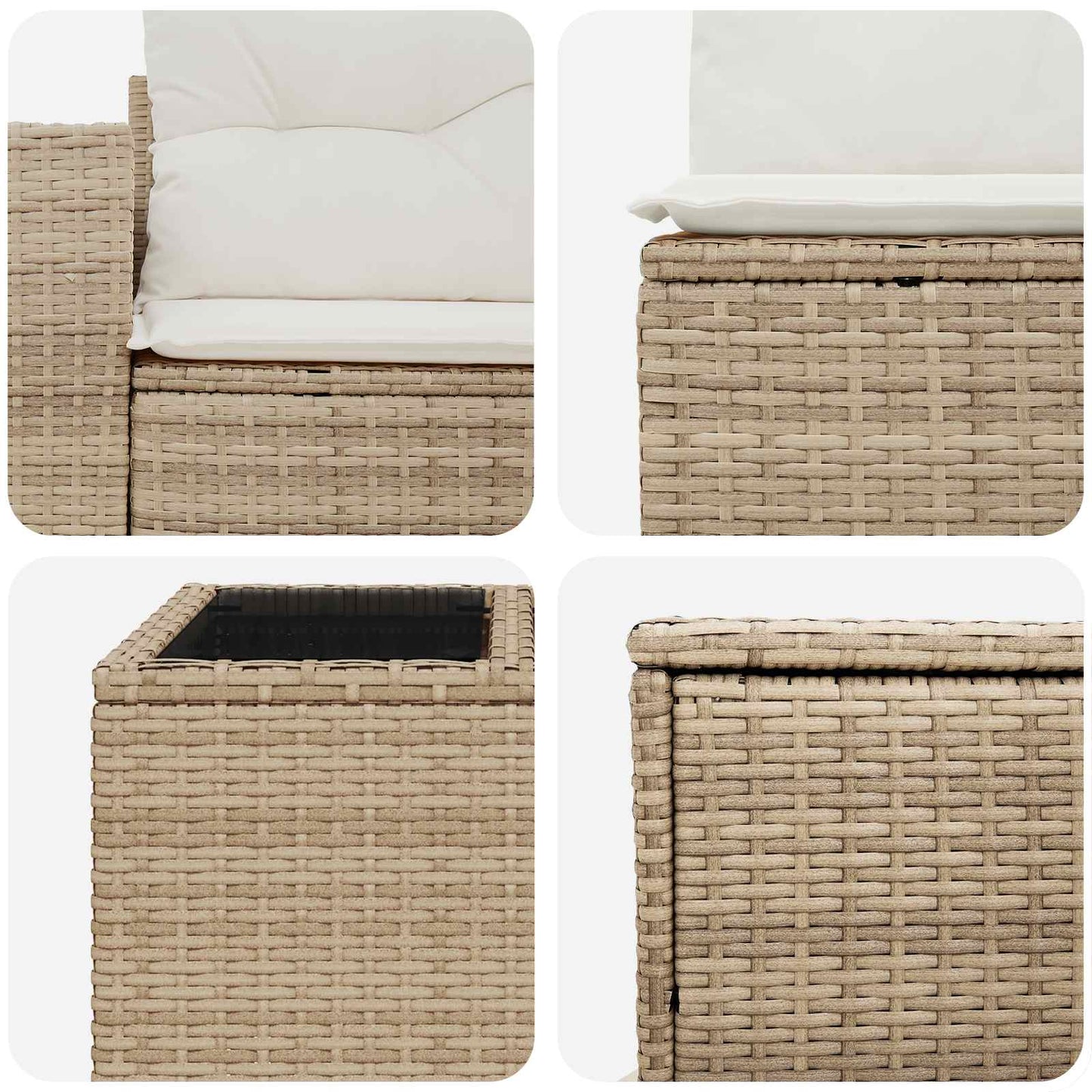 Sofa Set 6 stk. Beige und Cremeweiß Polyrattan und Stahl