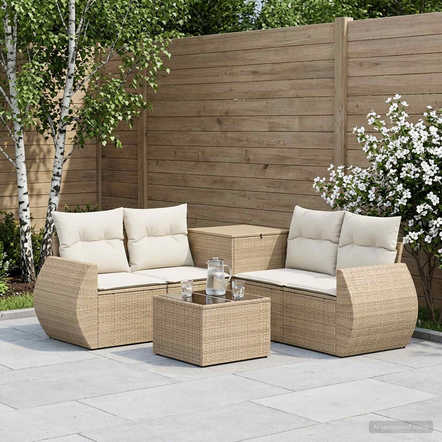 Sofa Set 6 stk. Beige und Cremeweiß Polyrattan und Stahl