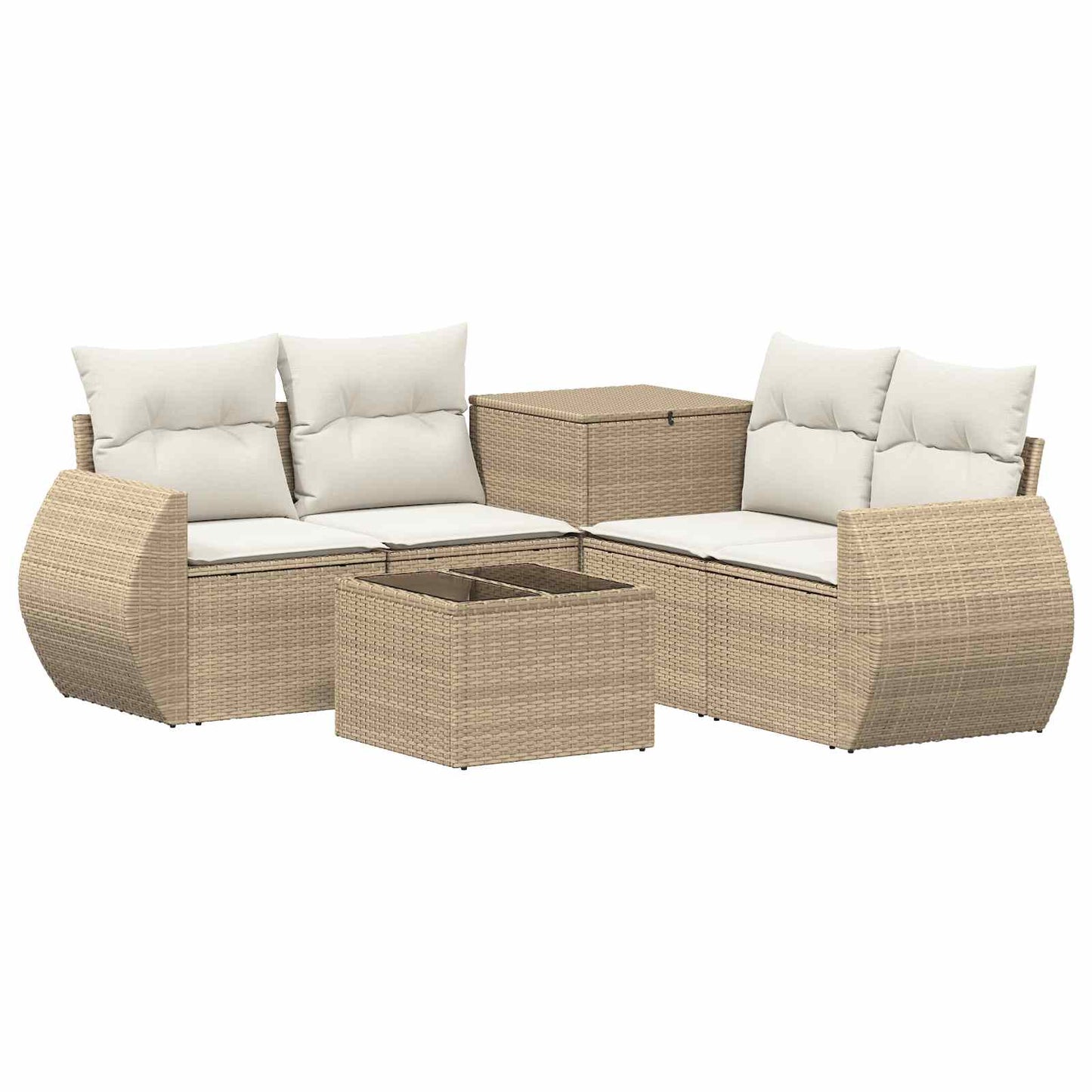 Sofa Set 6 stk. Beige und Cremeweiß Polyrattan und Stahl