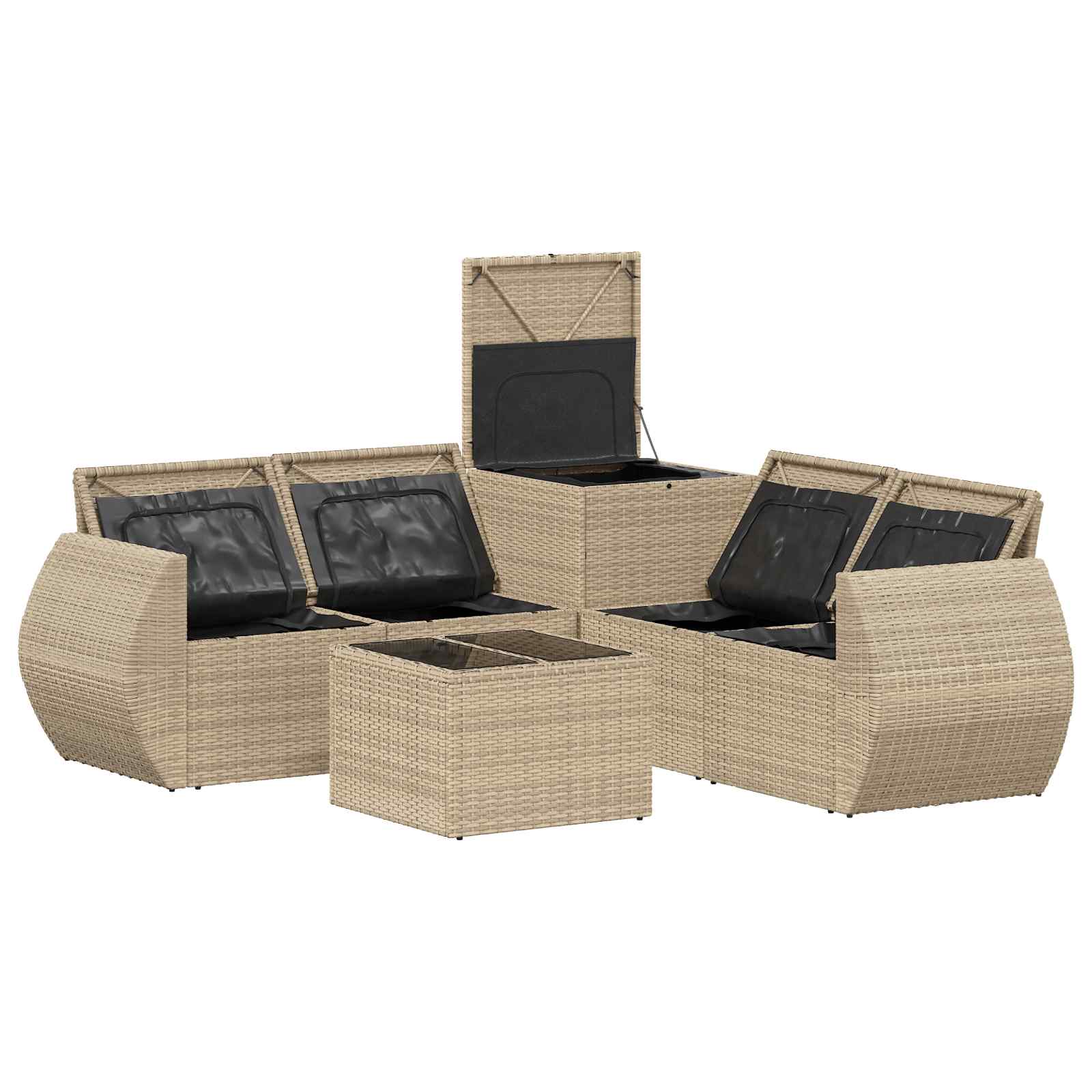 Sofa Set 6 stk. Beige und Cremeweiß Polyrattan und Stahl