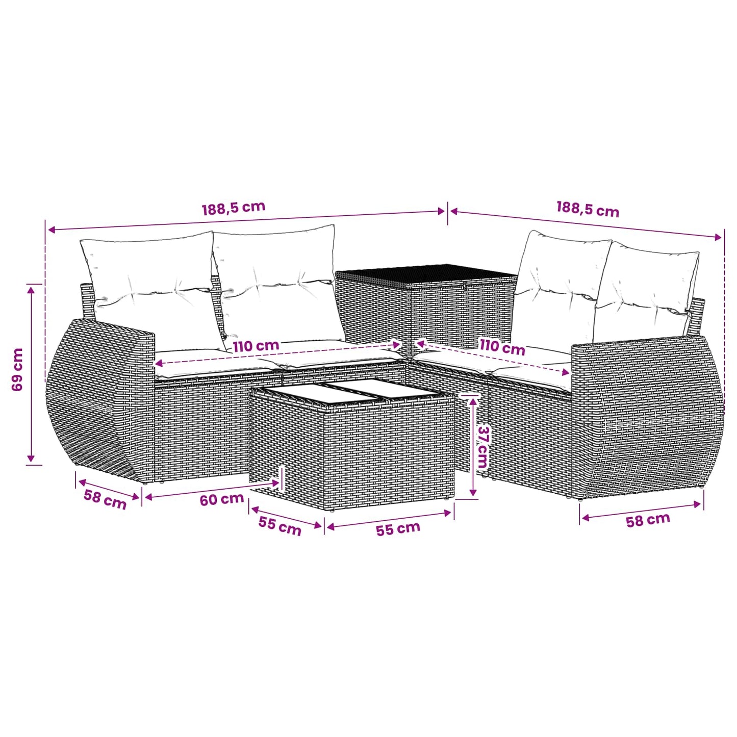 Sofa Set 6 stk. Beige und Cremeweiß Polyrattan und Stahl