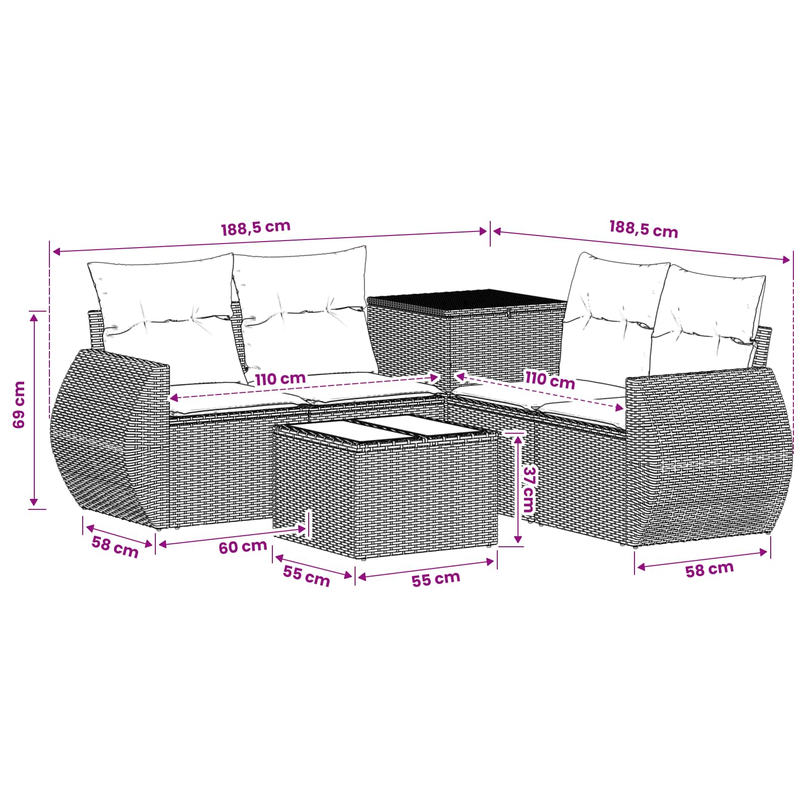 Sofa Set 6 stk. Beige und Cremeweiß Polyrattan und Stahl