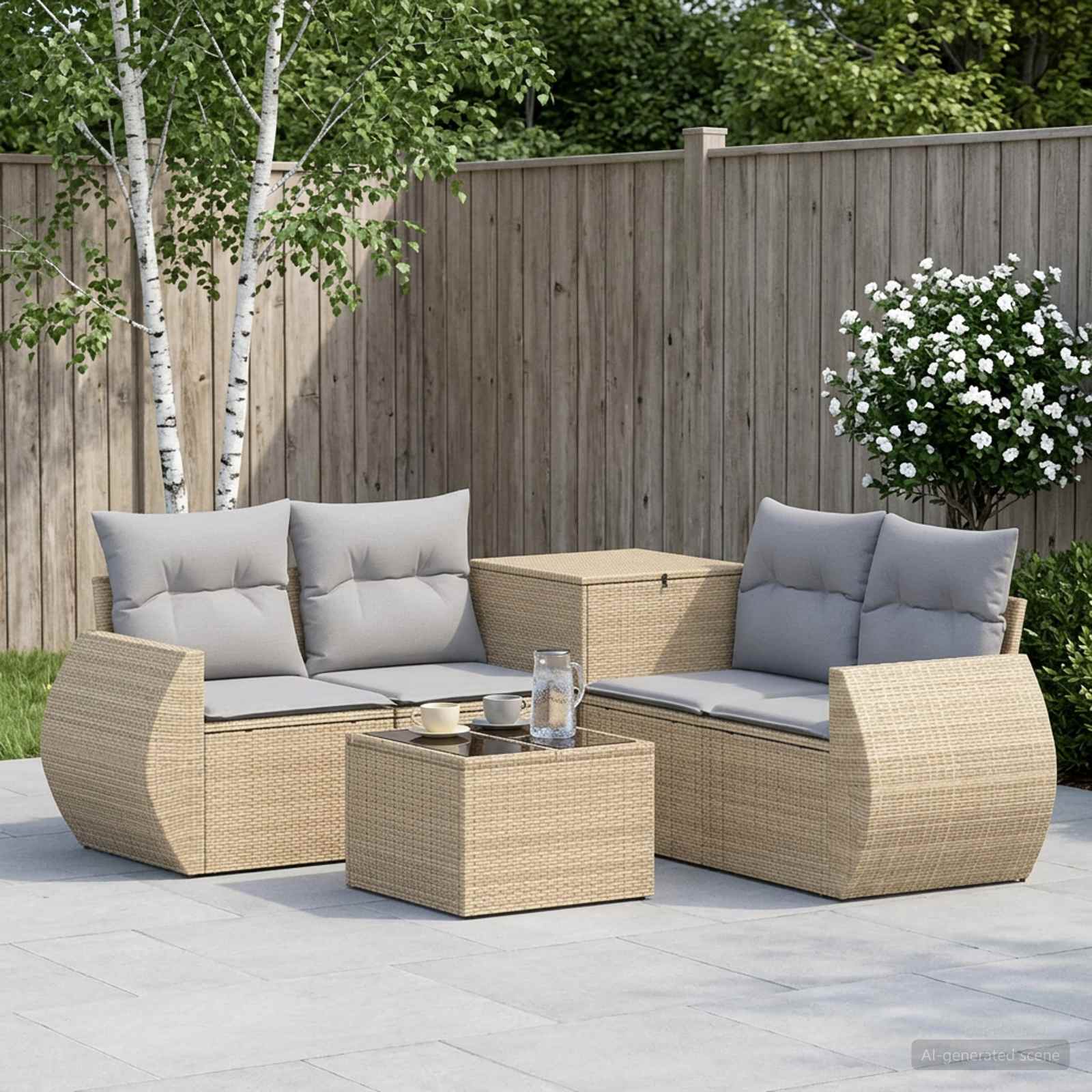 Sofa Set 6 stk. Beige und Hellgrau Polyrattan und Stahl