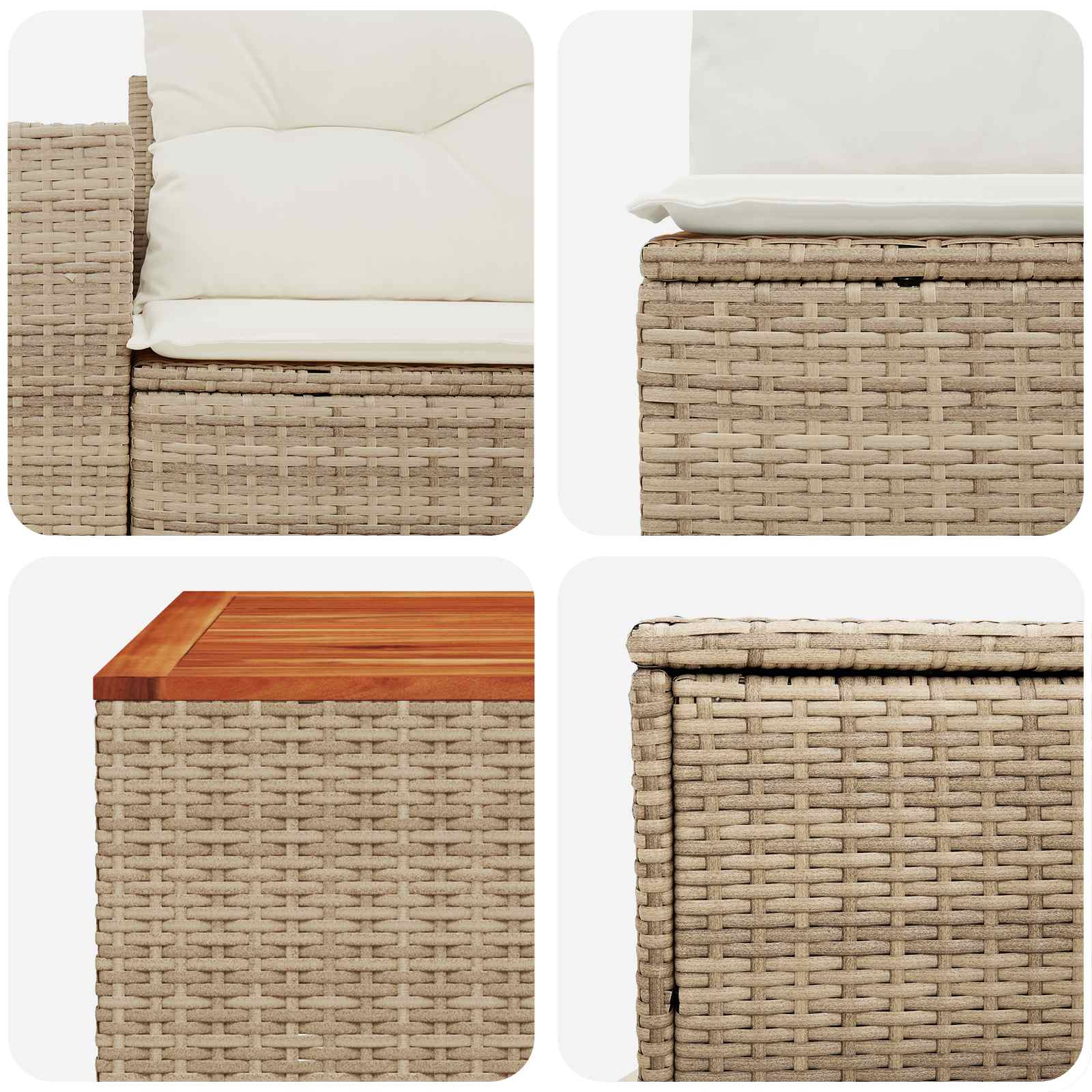 Sofa Set 6 stk. Beige und Cremeweiß Polyrattan und Stahl