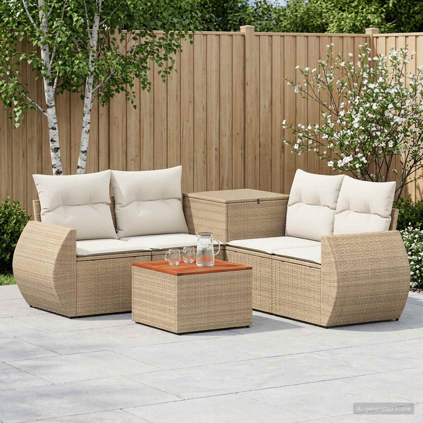 Sofa Set 6 stk. Beige und Cremeweiß Polyrattan und Stahl