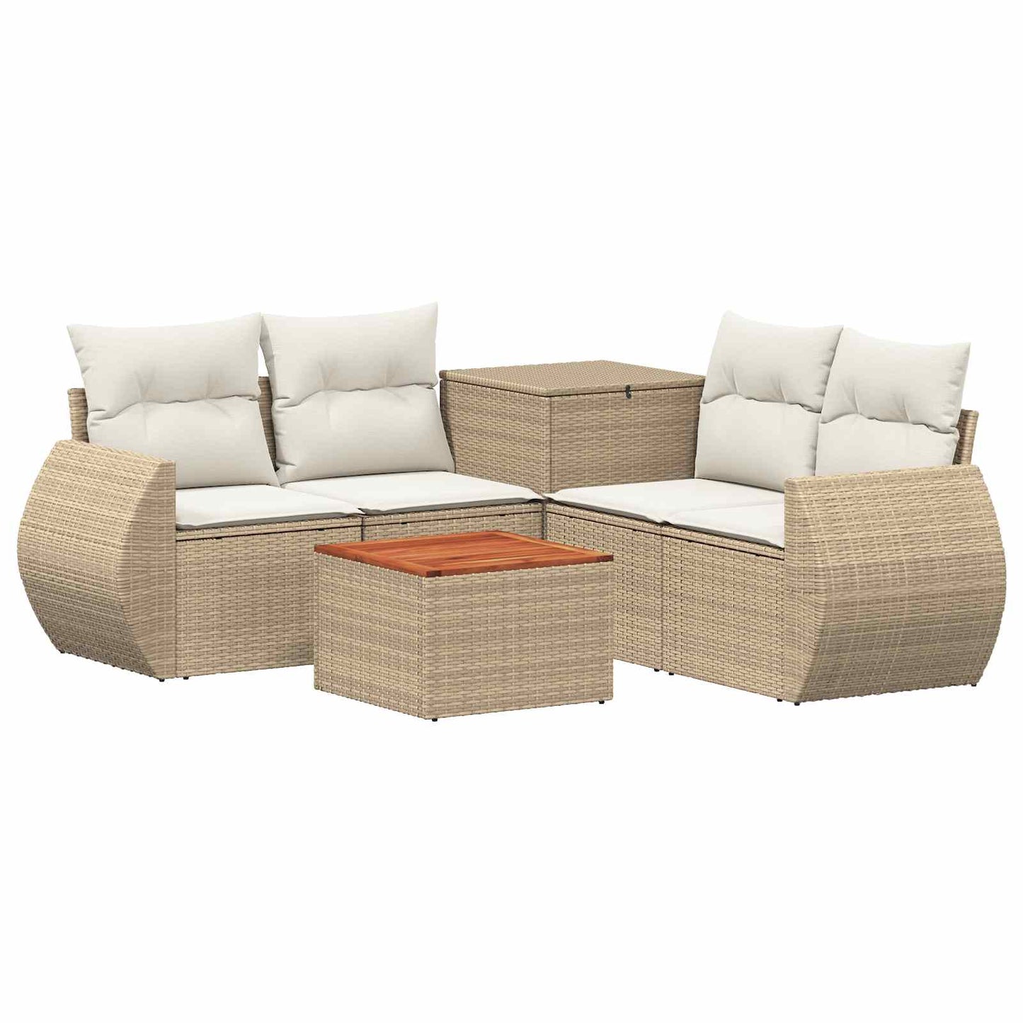 Sofa Set 6 stk. Beige und Cremeweiß Polyrattan und Stahl