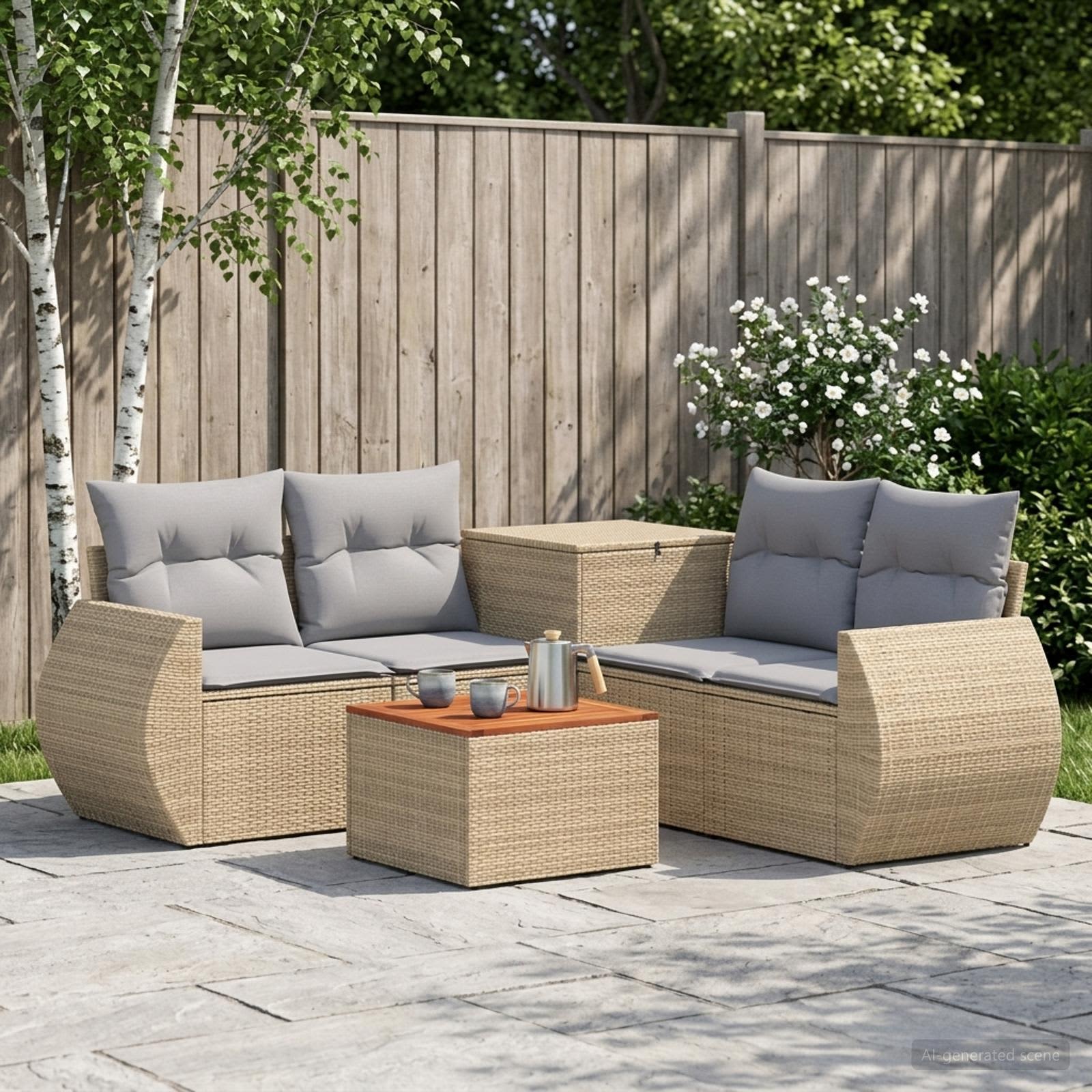 Sofa Set 6 stk. Beige und Hellgrau Polyrattan und Stahl